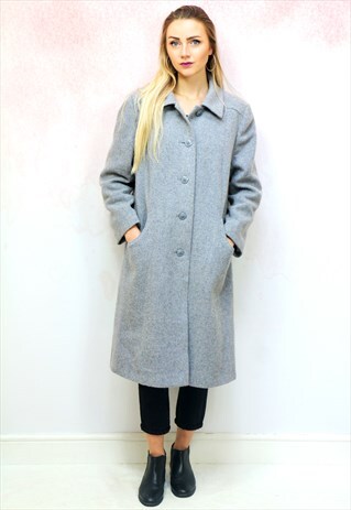 1980S VINTAGE BLUE GREY WOOL WINTER COAT