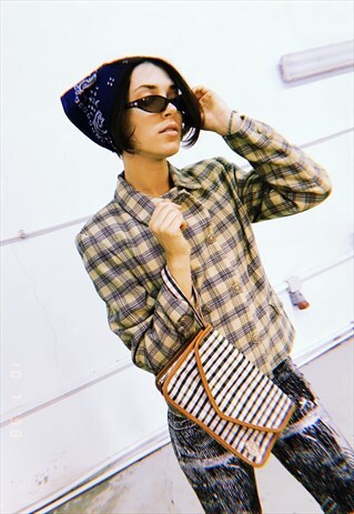 VINTAGE Y2K PARIS CHIC ENVELOPE CLUTCH WITH CHECKED PRINT