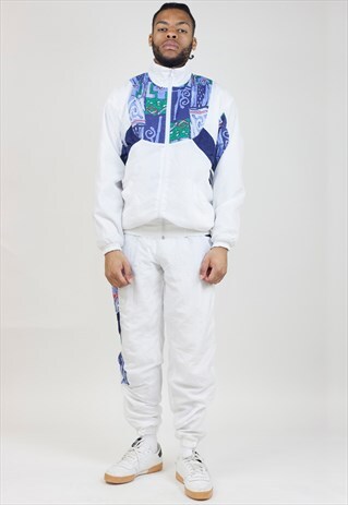VINTAGE 90'S PATTERNED WHITE SHELL TRACKSUIT