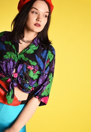 90'S RETRO FLORAL PRINT FESTIVAL OVERSIZED SHIRT BLOUSE TOP