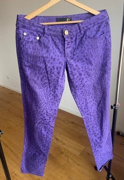 Just Cavalli Purple Leopard Printed Cotton Jeans