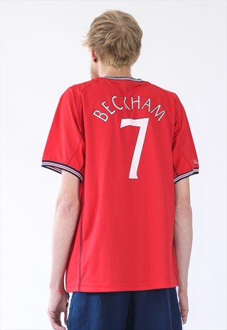 MENS VINTAGE ENGLAND SOCCER TEAM BECKHAM LOGO JERSEY SHIRT