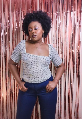 VINTAGE STYLED SHEER FLORAL MILK MAID TOP