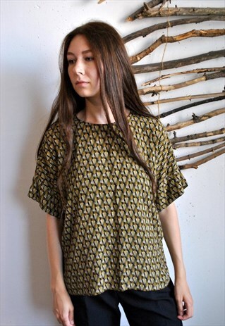 VINTAGE ABSTRACT PRINT TSHIRT, GOLD WOMEN EVENING TEE