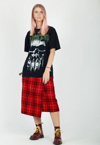 VINTAGE 80S RED CHECKED PUNKKILT SKIRT