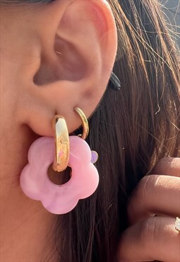 bymehshake cute flower hoop earrings in pink