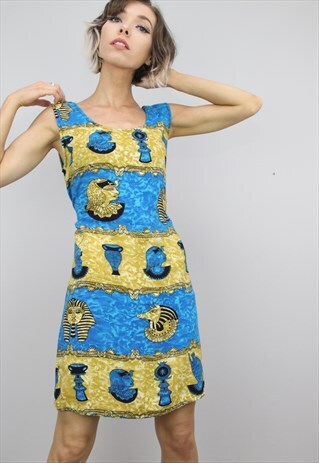 VINTAGE 90S SUMMER EGYPTIAN PATTERNED DRESS
