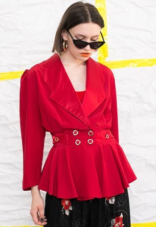 RED 80S ELEGANT PADDED SHOULDERS BLOUSE
