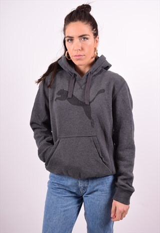 PUMA WOMENS VINTAGE HOODIE JUMPER SMALL GREY 90'S