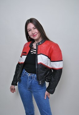 Leather Motorcycle Jacket, 90s black Moto jacket, leather
