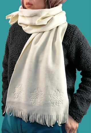 VINTAGE 90'S THERMAL SCARF FLOWERS DETAIL IN CREAM