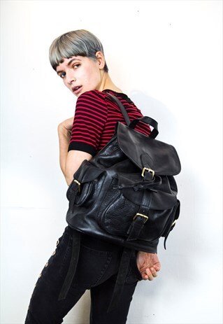 PREMIUM GRAINED BLACK LEATHER CITY BACKPACK