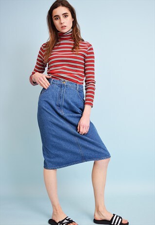 90'S RETRO DENIM CLASSY HIGHWAISTED MIDI MOM'S SKIRT
