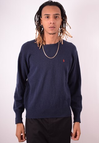 POLO RALPH LAUREN MENS VINTAGE JUMPER SWEATER XL NAVY 90S