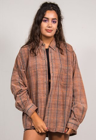 VINTAGE 90'S RUSTIC CHECKED CORD LONG SLEEVE SHIRT