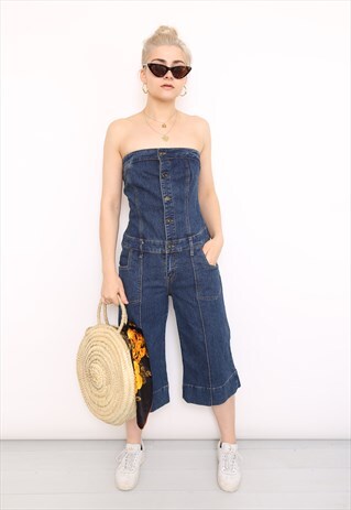 VINTAGE 90S BLUE DENIM STRAPLESS JUMPSUIT