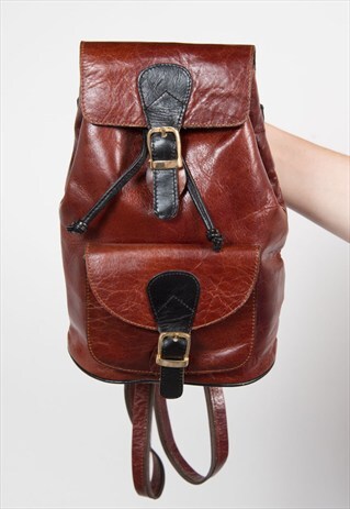 VINTAGE 90'S BROWN LEATHER RUCKSACK