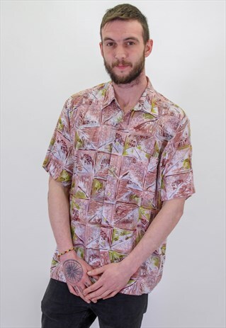 VINTAGE CRAZY ABSTRACT FESTIVAL PATTERN SHIRT IN LARGE