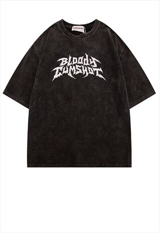 Gothic slogan t-shirt punk tee vintage wash top acid grey