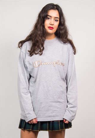 VINTAGE CHAMPION GREY LONG SLEEVE T-SHIRT