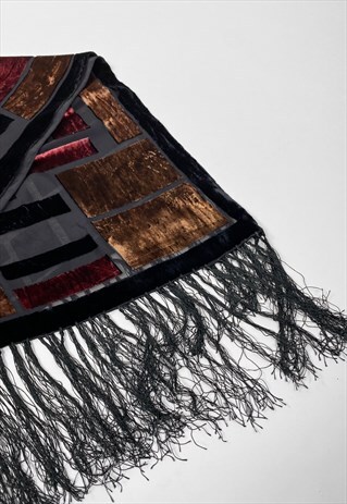 VINTAGE DEADSTOCK LADIES BURNT VELVET SHEER FRINGED SCARF
