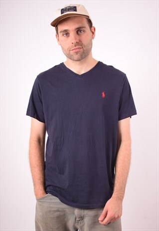 POLO RALPH LAUREN MENS VINTAGE T-SHIRT TOP LARGE NAVY 90S