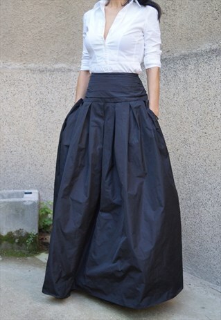 MAXI SKIRT HIGH LOW WAIST SKIRT LONG TAFETTA SKIRT F1190