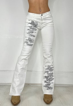 Vintage Y2k Jeans Bootcut Graphic Text Print Grunge 90s