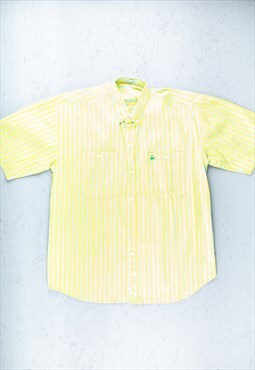90s Benetton Yellow/Blue Striped Short Sleeve Shirt - B2974