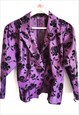 VINTAGE SUMMER PURPLE BLAZER BLOUSE BLACK ROSES 