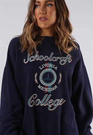 VINTAGE SWEATSHIRT JUMPER OVERSIZED COLLEGE PRINT XL (CCR)