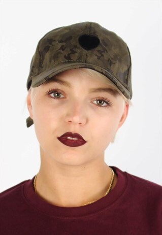 CAP GREEN MILITARY WITH BLACK HEART PATCH