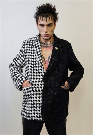 Colourblock blazer spliced party jacket houndstooth coat