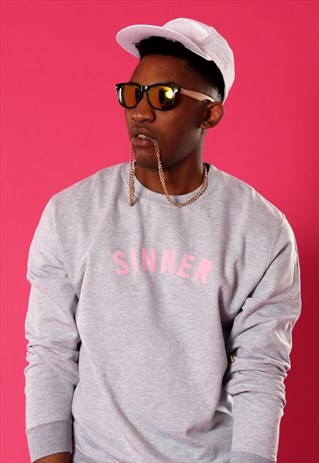 SINNER PINK PRINT ON GREY SWEATSHIRT