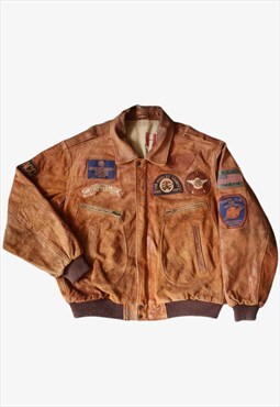 Vintage Chia Aviation Service Leather Pilot Jacket