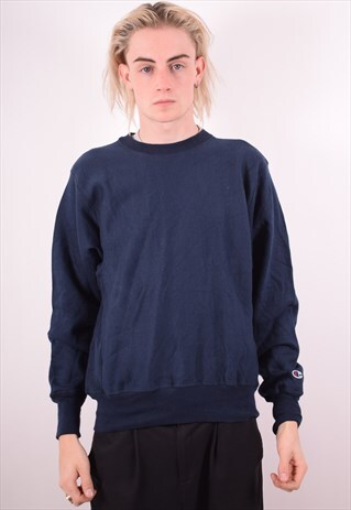 CHAMPION MENS VINTAGE SWEATSHIRT JUMPER SMALL NAVY BLUE 90S