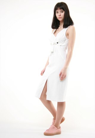 90S VINTAGE VALENTINO LINED LINEN MIDI PENCIL DRESS 762