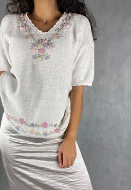 80s Vintage Flower Motifs Knitted sweater.