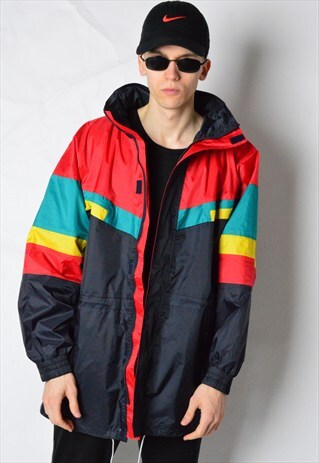 VINTAGE 90S BLACK COLOUR BLOCK DROP SHOULDER RAIN COAT