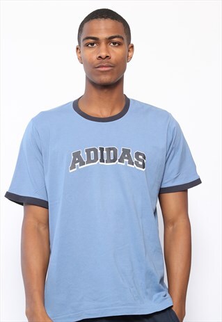 VINTAGE ADIDAS BIG LOGO SPELLOUT T-SHIRT BLUE