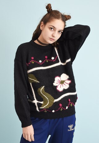 80'S RETRO SLOUCHY POM POM DETAILED MOMS JUMPER