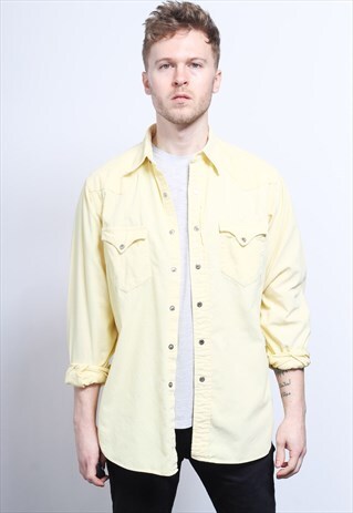 VINTAGE RALPH LAUREN CHAPS CORDUROY CORD SHIRT YELLOW
