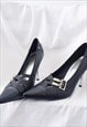 Vintage 90s Pointed Toe Stiletto Heels Black Buckle Detail