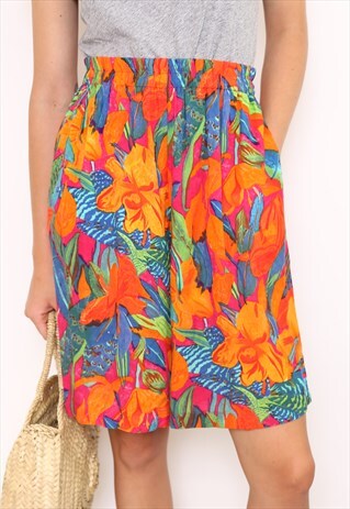 VINTAGE 80S MULTICOLOURED FLORAL PRINT SHORTS