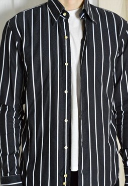 Vintage 90s Black White Striped Long Sleeve Shirt