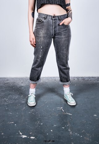 VINTAGE LEVI'S 501 GREY PAINT MOM JEANS