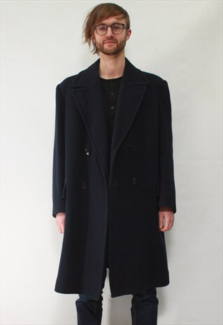 VINTAGE 80' BEAUTIFUL ELEGANT NAVY BLUE HIGH QUALITY COAT