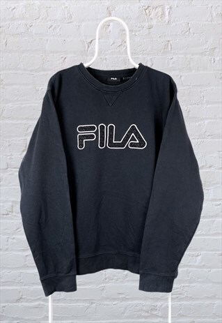 VINTAGE FILA SWEATSHIRT SPELL OUT BLACK LARGE