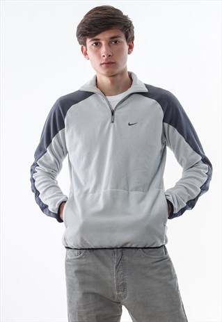 VINTAGE NIKE FLEECE PULLOVER HALF ZIP 90S GREY