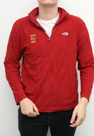 THE NORTH FACE - RED EMBROIDERED QUARTER ZIP FLEECE - LARGE